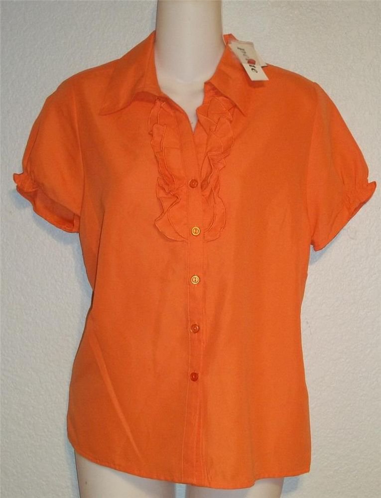 NEW Joanna Medium PM Large PL Orange Short Sleeve Soft Career Blouse