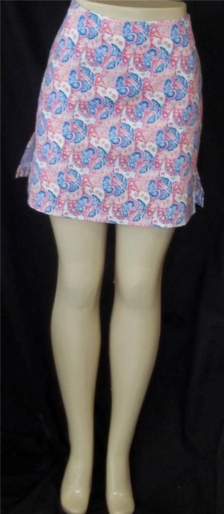 NEW Golftini Misses 14 Large White Pink Blue Paisley Walking Golf Skort Shorts