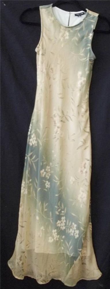 My Michelle Junior 3 4 Small Gold Tan Olive Floral Sleeveless Floor Length Dress
