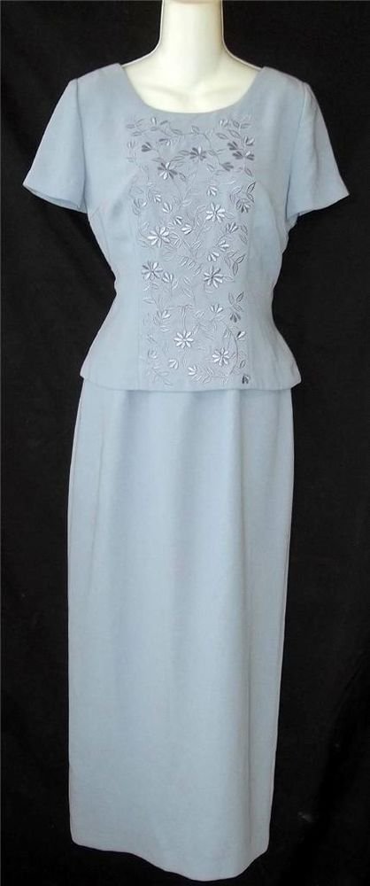 Donna Morgan 6 Small Faux 2 Pc Lavender Heather Floral Embroidery SS Long Dress