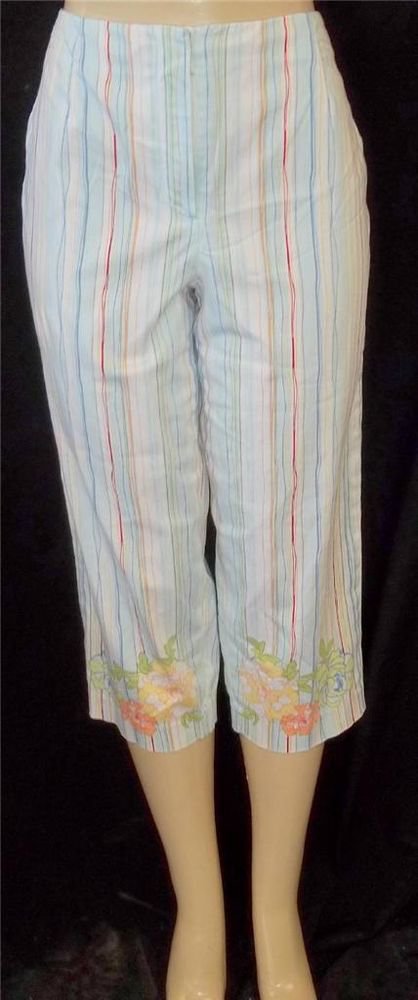 Talbots Large 12 Vertical Striped Hawaiin Floral Multicolor Cropped Capris Pants