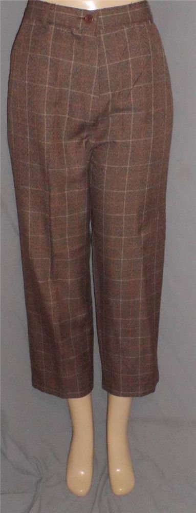 NEW Kim Rogers Essentials Petite 8P & 10P Career Pants Brown Business Plaid