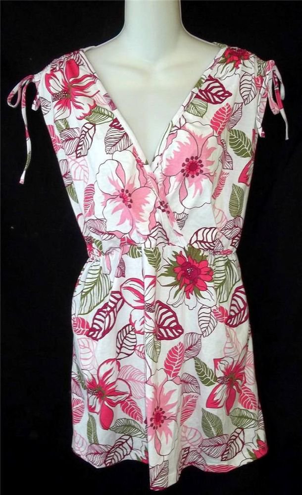 NEW 2X 18W 20W White Pink Green Floral Empire Sleeveless Cotton Blend Top Blouse
