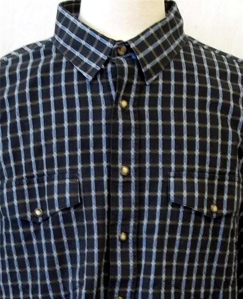 Panhandle Slim Mens XXL Textured LS Navy Light Blue Plaid Check Button Shirt