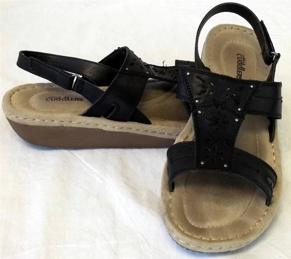 Cobbie Cuddlers 9W MX26 UK 7-1/2 EU 41 Black Leather Tan Buckle Loop Sandal