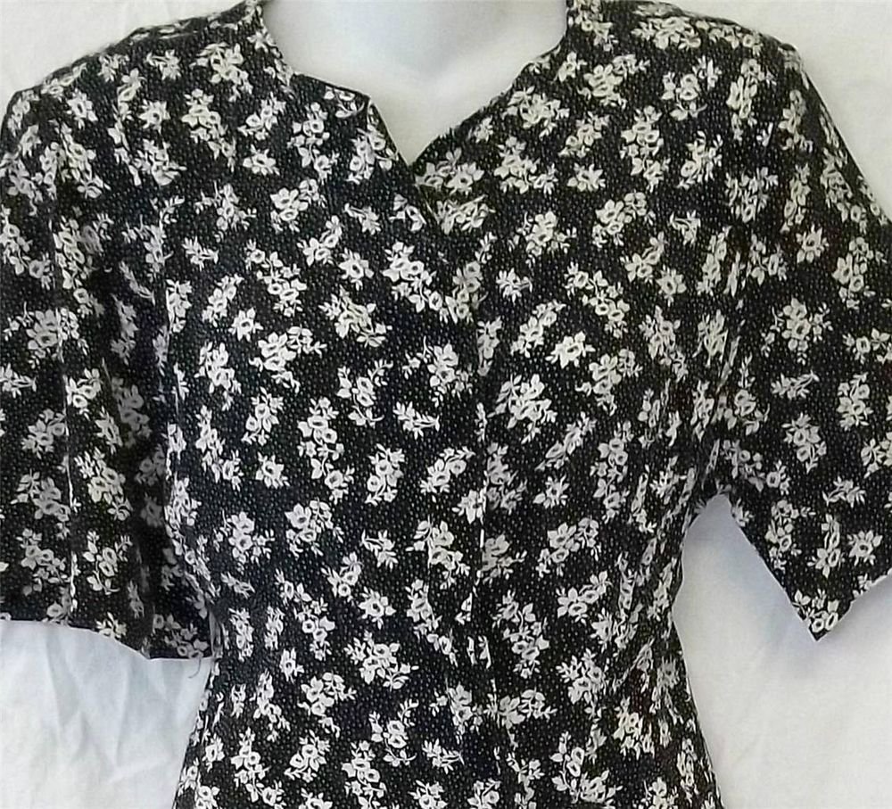 Next Ladieswear UK 12 Euro 40 US 8 Black White Floral SS Mid Calf Wrap Dress