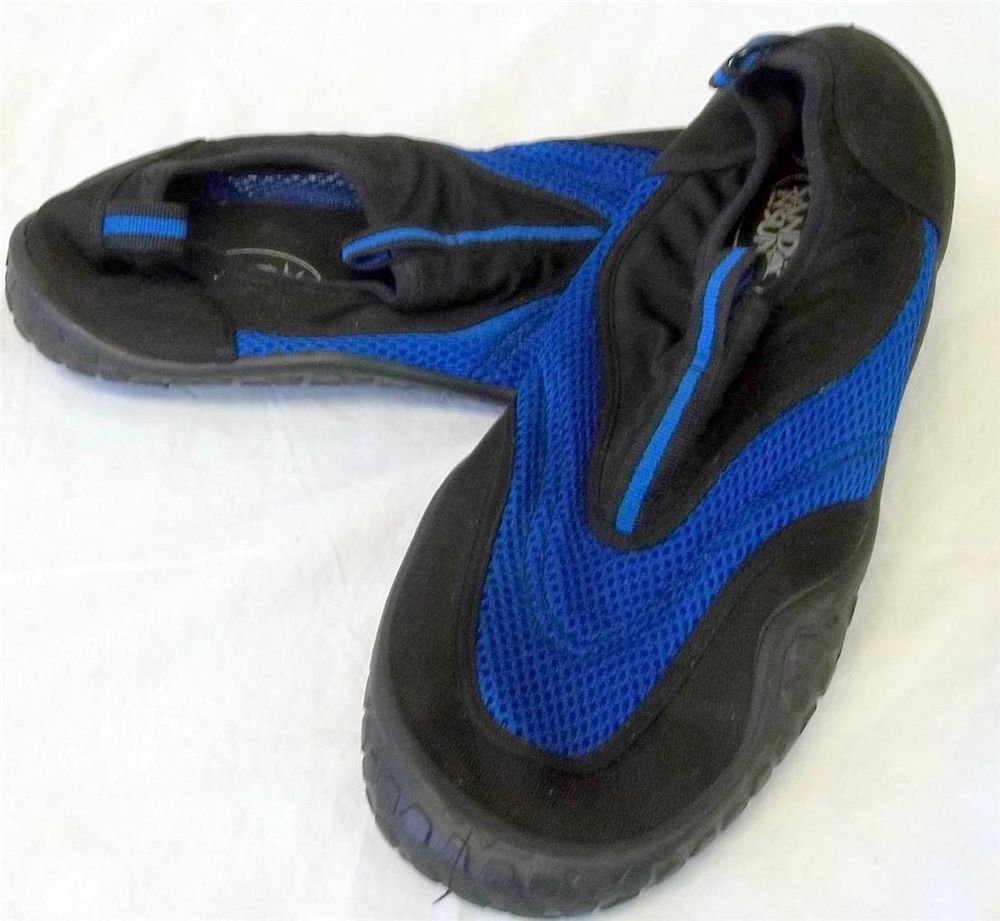 Sand N Sun Men's Sz 10 Blue Mesh Black Rubber Flat Water Shoes Aqua Socks