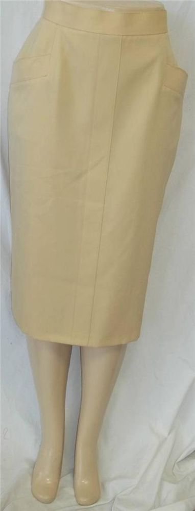 St. Michael 14 Large Pale Yellow Fully Lined Back Vent Front Pocket Pencil Skirt