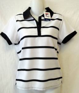 NEW Fila Performa Small 4 6 White Black Stripe SS Collar Pullover Golf Shirt