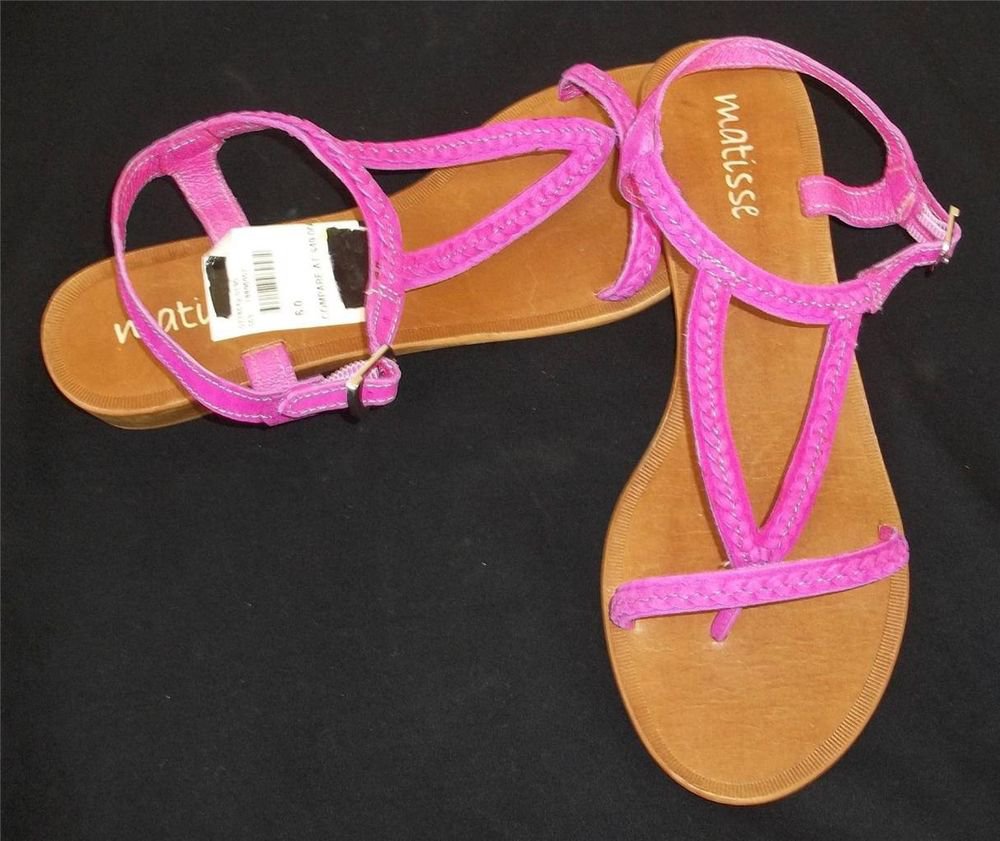 matisse Hot Pink All Leather 6M Flat Heel Buckle Thong Sandals Shoes