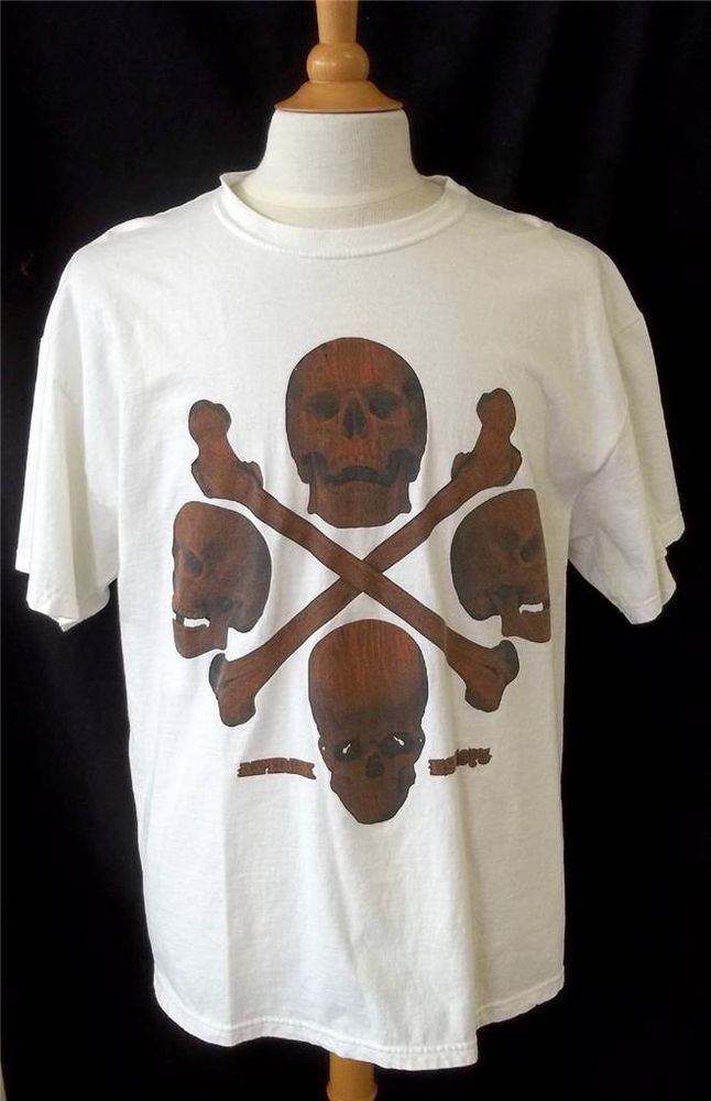Avirex Large Men's White Brown Black Realistic Skull Design Cotton SS T Shirt