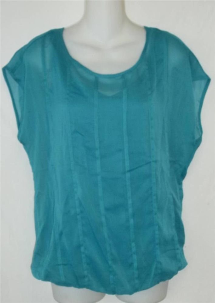 Rose & Olive Small 4 6 Teal Boat Neck Elastic Hem Sewn In Cami Tank Blouse Top