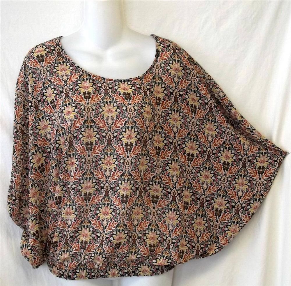 Rose & Olive Small 4 6 Baroque Style Floral Sheer Dolman Sleeve Blouse Top