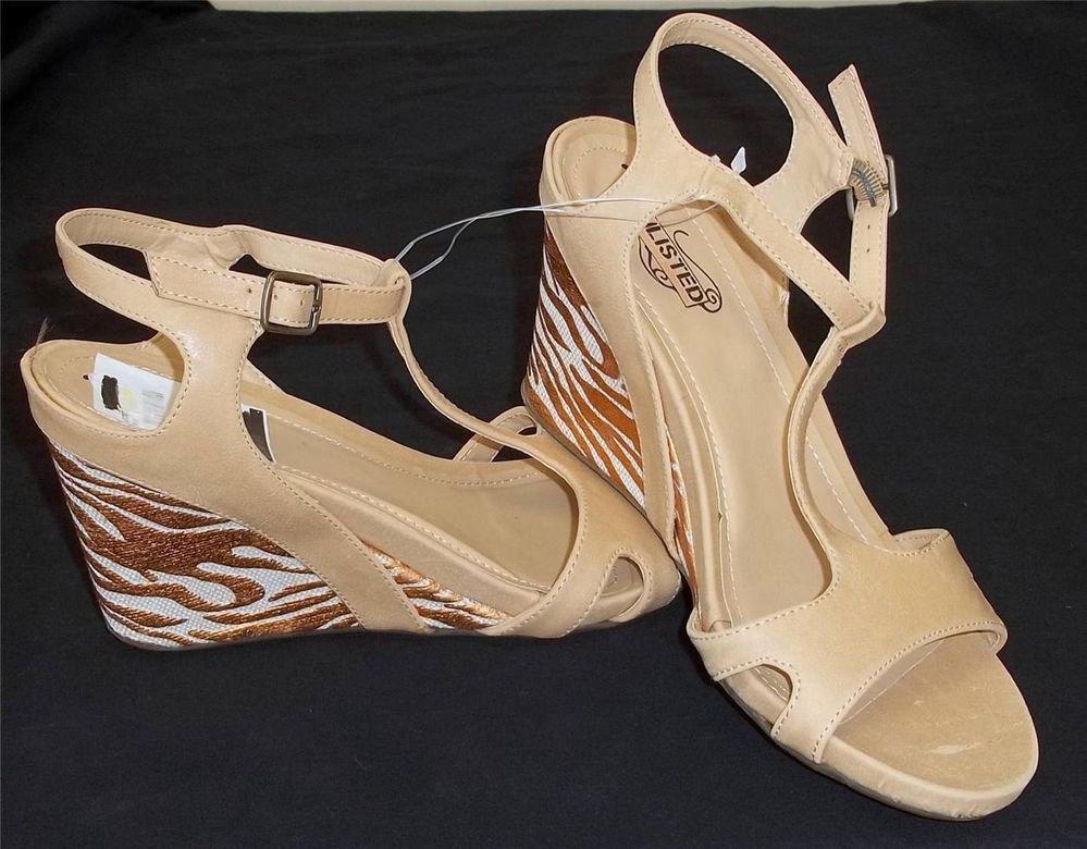 Unlisted Kenneth Cole 8-1/2 M B Ankle Camel Copper T-Strap 3" Wedge Heel Shoes