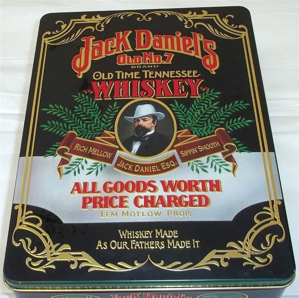 Jack Daniel's Old No. 7 Whiskey Gift Tin 4 color Black Background Gold Inside