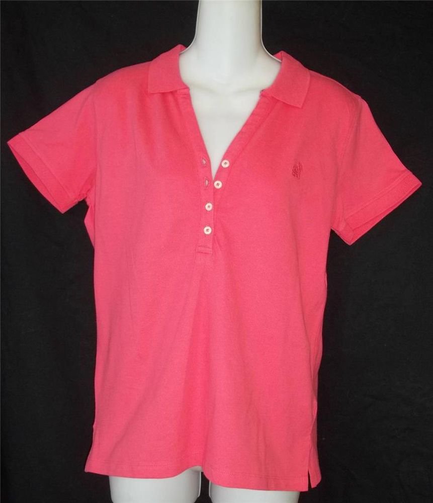 NEW Caribbean Joe Small 4 6 Salmon Pink Knit Collar V Neck SS Tee Golf Shirt