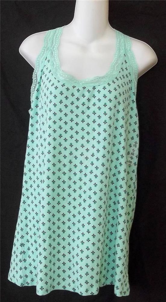 NEW Old Navy Plus XXL 2X Mint Green Stretchy Flowers Lace Neck Tank Top Cami