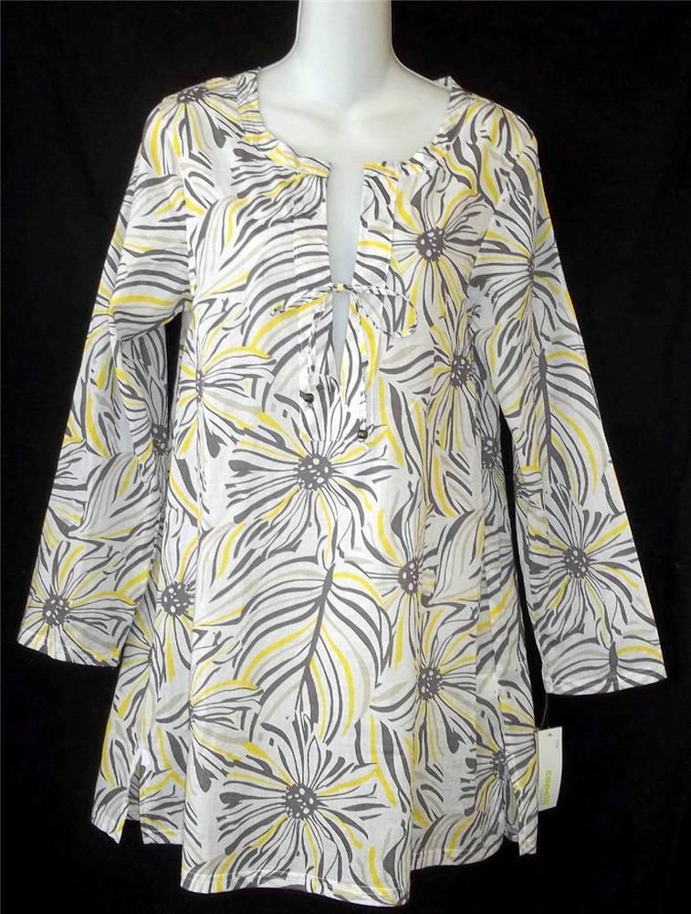 NEW Capelli NY Small 4 6 Whte Gray Yellow Lightweight Swimwear Cover Up Dress