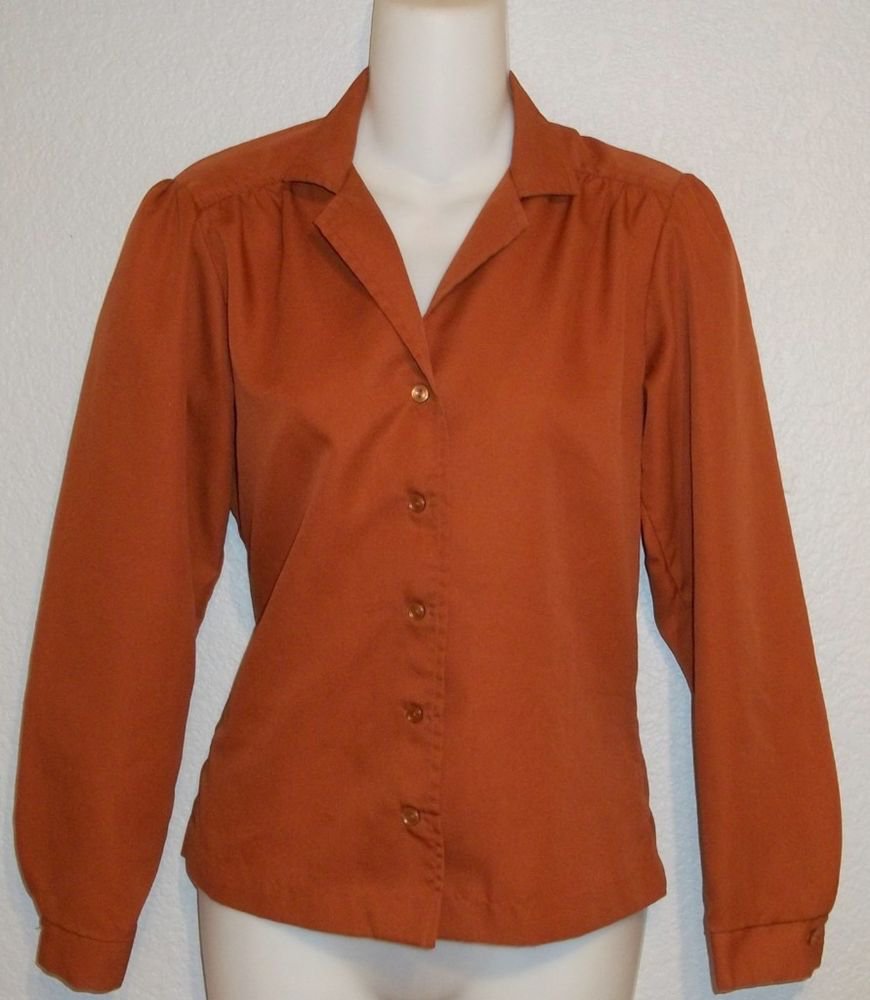 Paddle & Saddle 5 6 Small Vintage 70s Rust Long Sleeve Silky Career Blouse