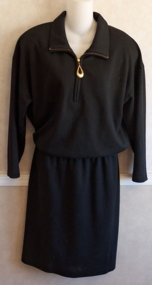 David Warren Classic Vintage Faux 2-Pc Polyester Wool Black Dress 6 Small