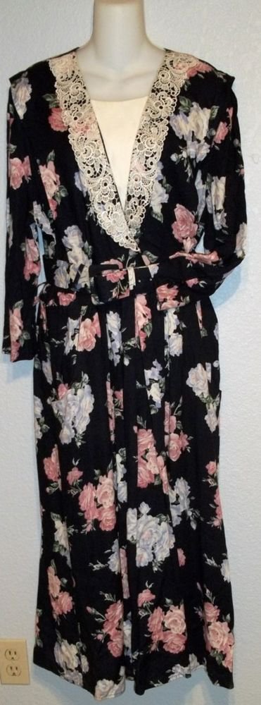 S.L. Fashions Vintage '70s Navy Blue Floral Print Cotton Dress Belt Medium 8 10
