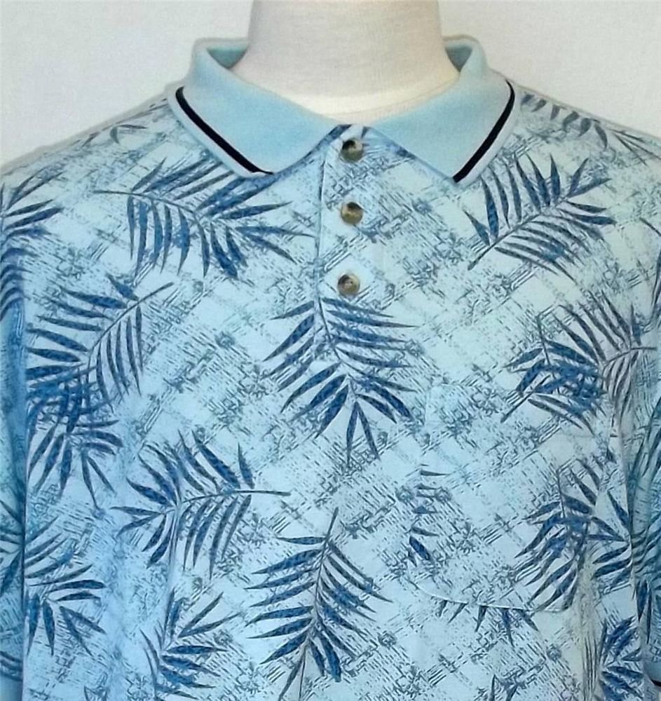 Island Blue XL Extra Large SS Pale Blue Tropical Men's Polo Golf Collared Shirt
