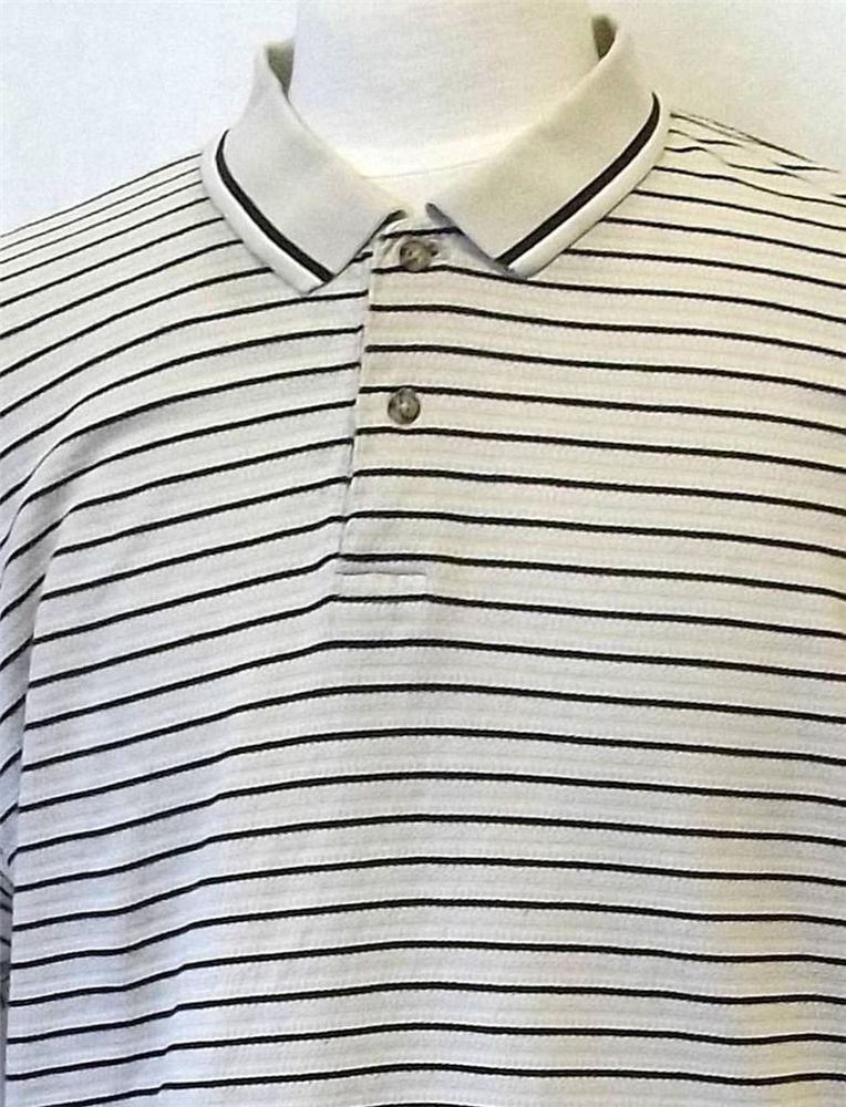Bugle Boy XL Extra Large Beige Tan Striped SS Men's Polo Golf Collared Shirt