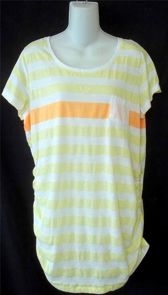 NEW Derek Heart Plus 1X 14W 16W White Yellow Orange Stripe Tunic Shirt Top