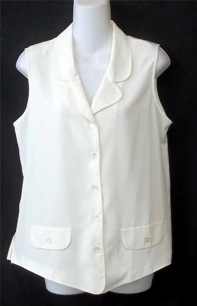 Maggie Sweet Medium 8 10 Off White Sleeveless Button Front Career Suit Blouse