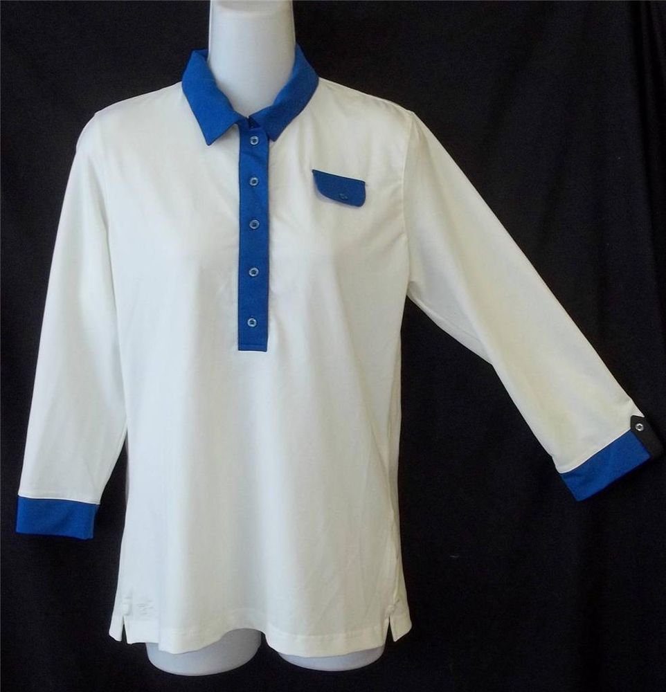 NEW Tehama Small 4 6 White Blue Trim Half Sleeve Golf Shirt Sports