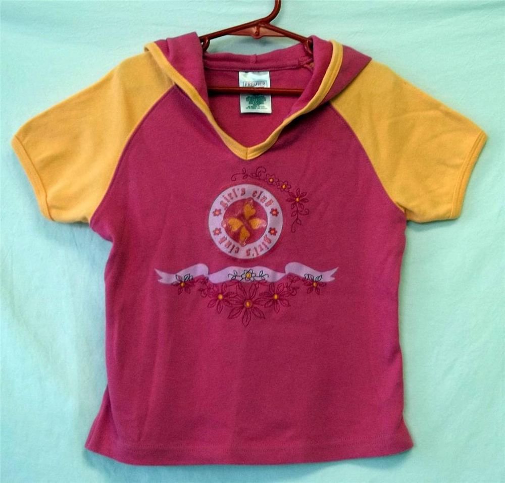 Premier Int'l. Girl's 10 12 Pink Yellow Hoodie SS Pullover Girl's Club Knit Top