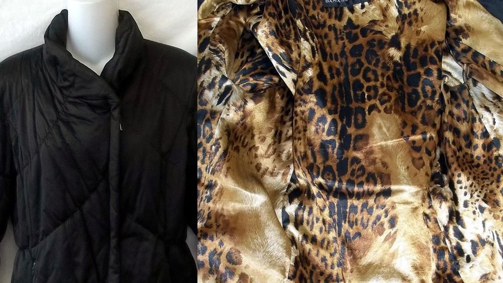 Dana Buchman Small 4 6 Black Long Sleeve Cheetah Lining Quilted Jacket Coat