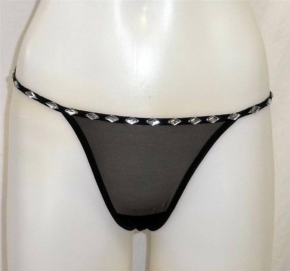 NEW Jules Jems XS 0 2 Sexy Black Rhinestone G-string Thong Panties Extra Small