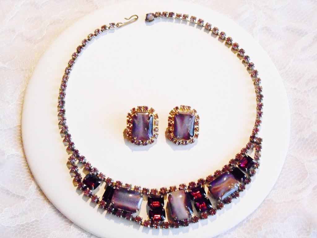 Purple Art Glass and Rhinestone Set