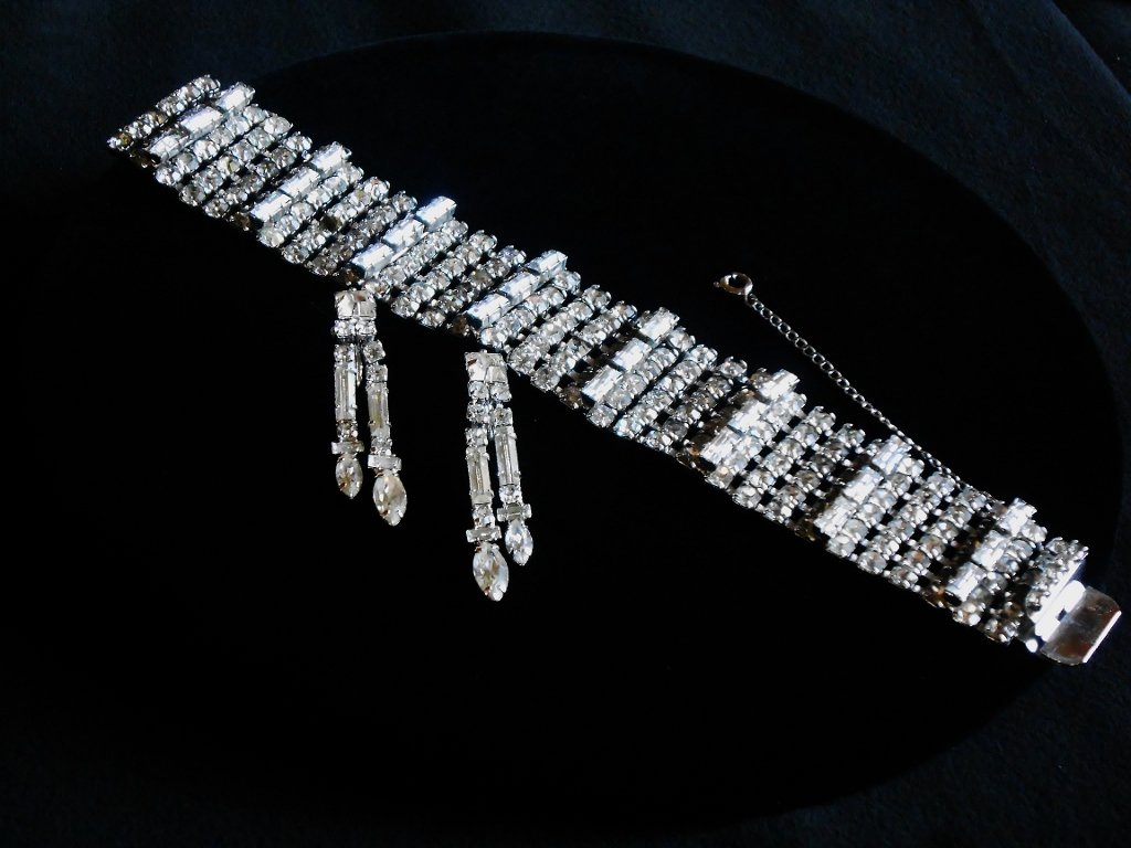 Wide Clear Rhinestone Bracelet and Coordinating ERs