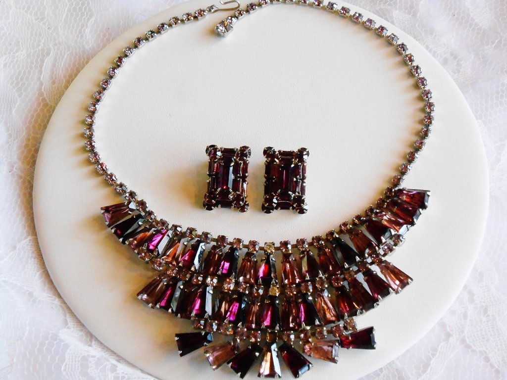 Royal Purple Bib Necklace and ER Set