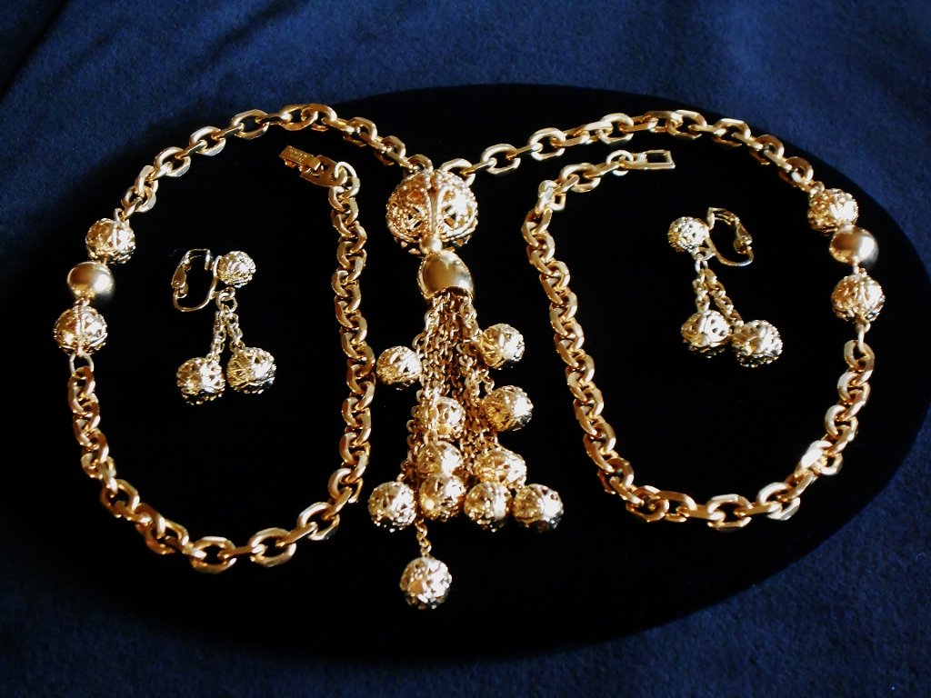 Long Napier Filigree Tassle Necklace and Dangle ERs