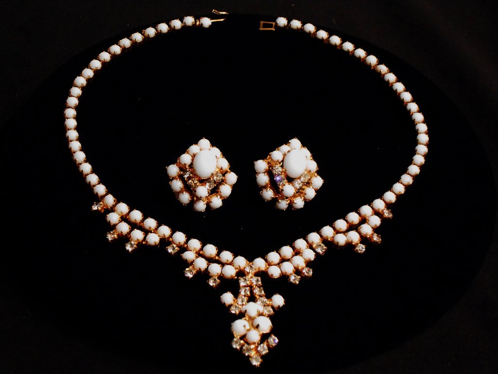 Milkglass and Rhinestone Set