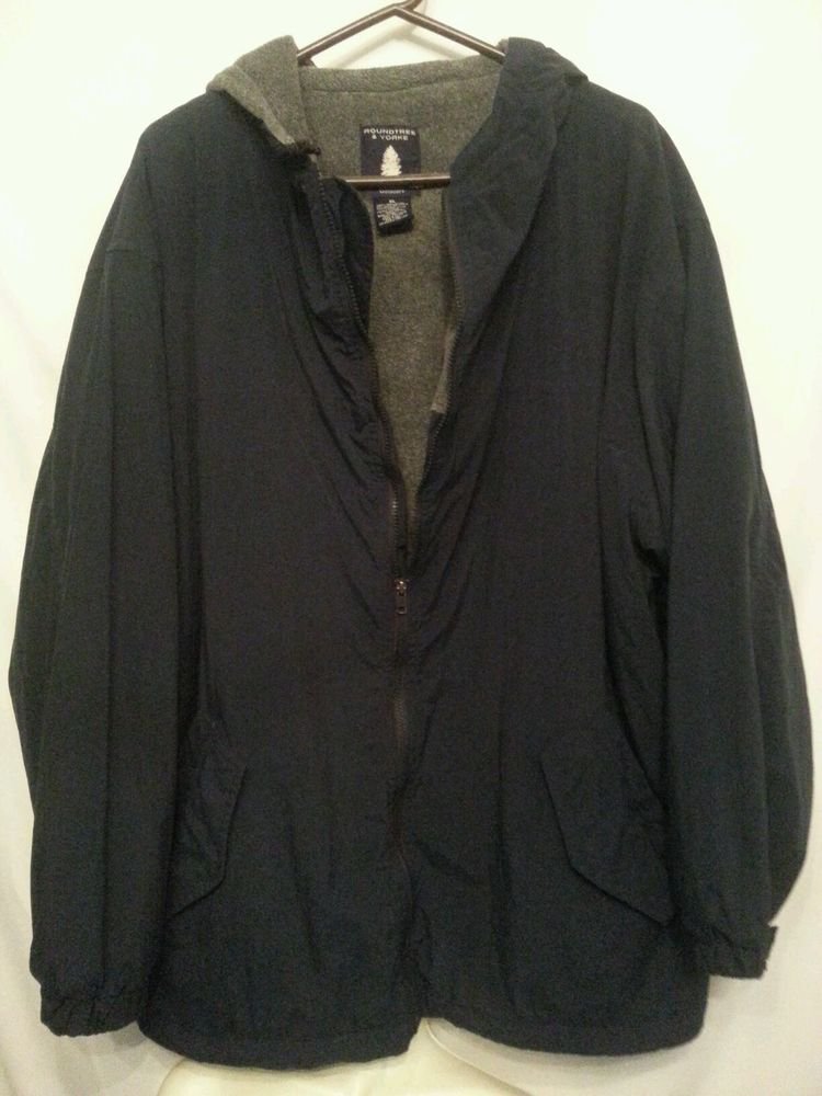 Roundtree & York Mens Xlarge coat navy blue Jacket Hooded Fleece Lined