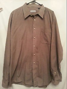 Barneys New York Mens Shirt 17.5 Xlarge Brown White Imported Cotton
