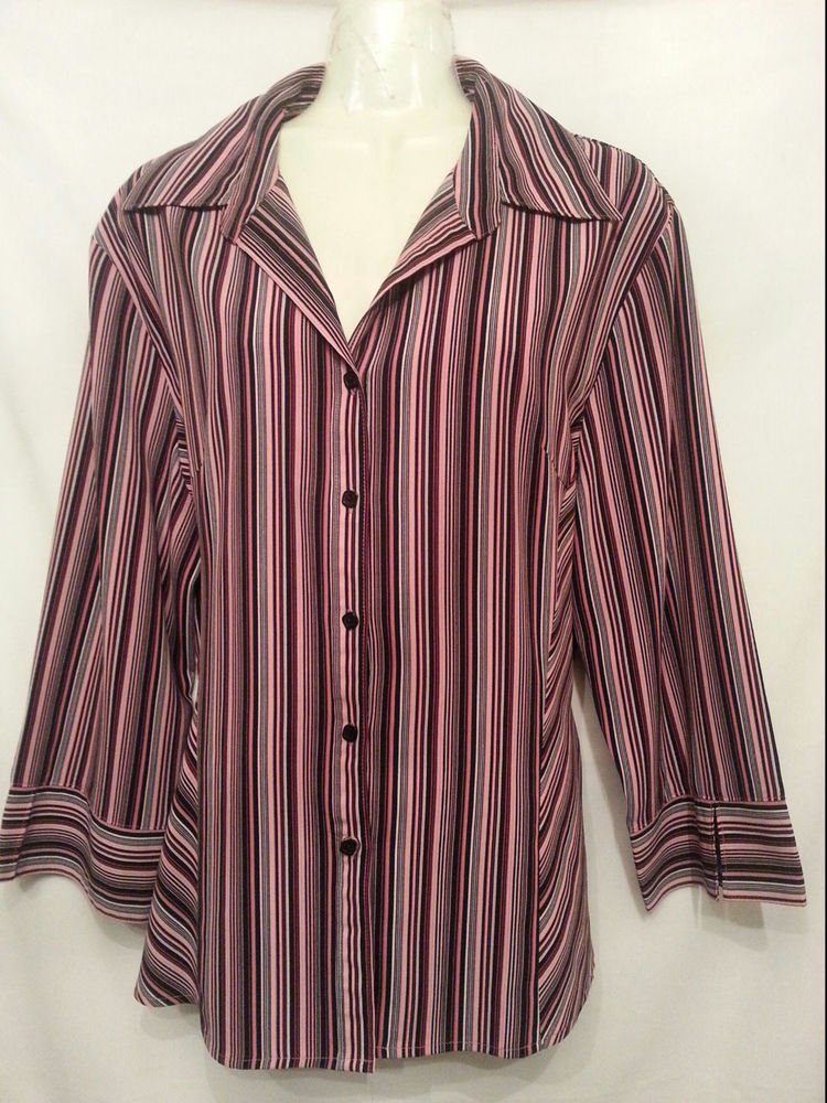 Fred David Xlarge Shirt Purple Stripe 3/4 quarter sleeve Womens