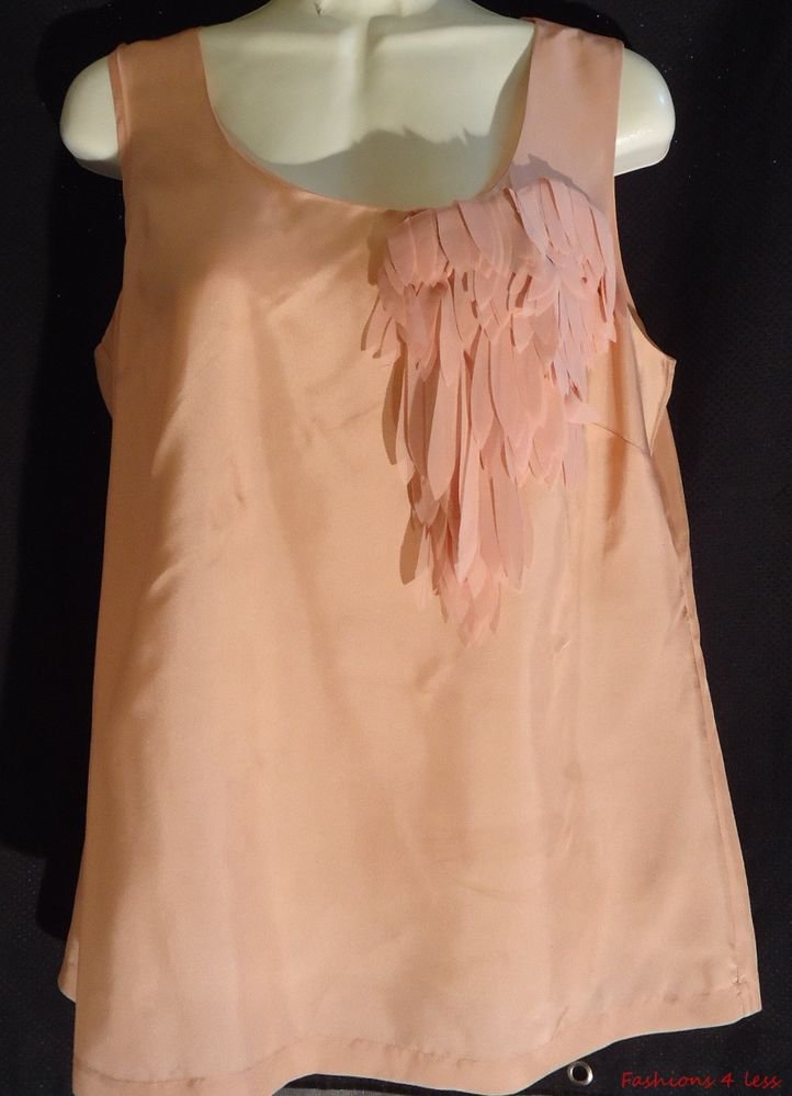 Ann Taylor Medium Shell Silk Top Mauve Fringe Career