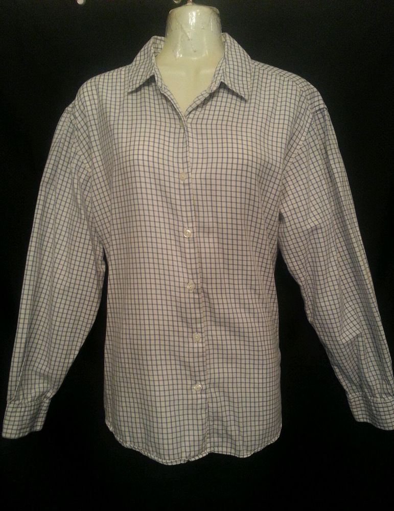 Talbots Shirt Medium White Plaid Long sleeve Cotton