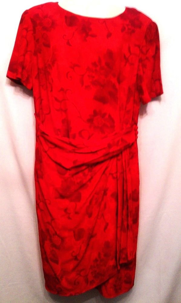 David Warren Dress Red Floral 10 Womens Rayon