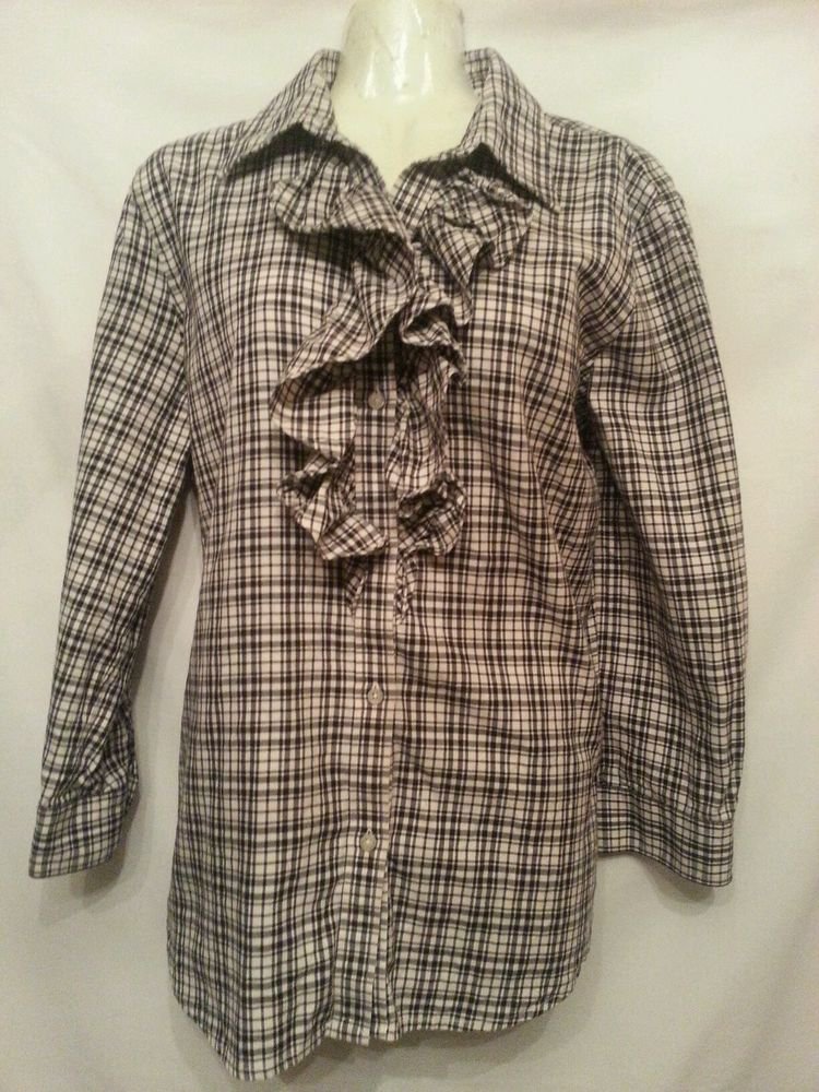 Lauren Ralph Lauren Shirt Large Black Plaid Ruffle