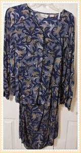 Maggie Lawrence 2 piece Skirt Blouse Suit Blue Geometric Pattern Plus Size 26/28