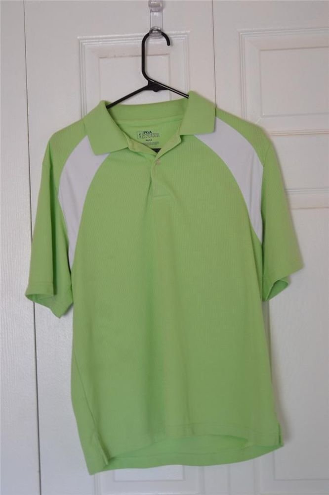 PGA TOUR brand GOLF/POLO SHIRT Mens SZ M MEDIUM LIME GREEN & WHITE Polyester