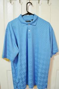 Mens Hathaway Blue Cool/Max Med 100% Polyester Diamond Pattern Golf Polo Shirt