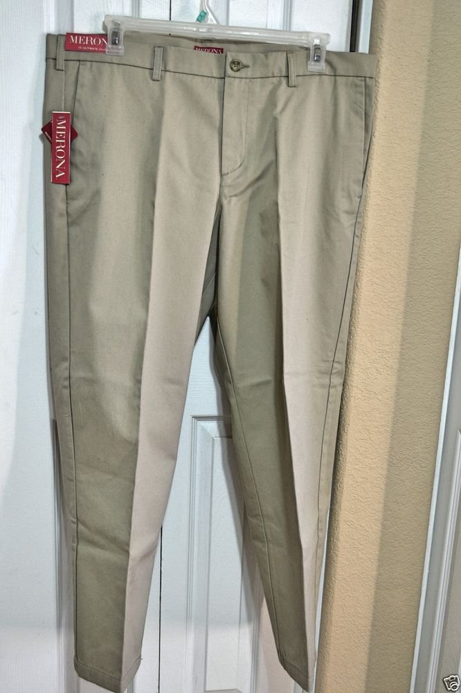 Merona 40 x 30 Men's Classic Fit Flat Front Khaki Slacks Nano Tex 100% Cotton