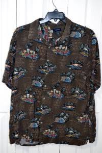 Croft & Barrow Brown Tropical Cocktails Pattern Hawaiian Shirt Men's Size 2XB